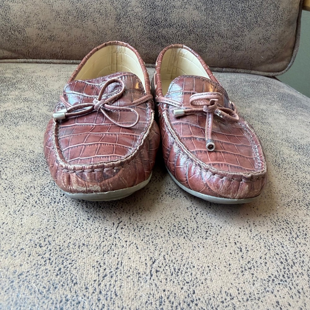 CTalbots Brown Croc Embossed Leather Driving Loafers Classic Womens 8M - Picture 4 of 7